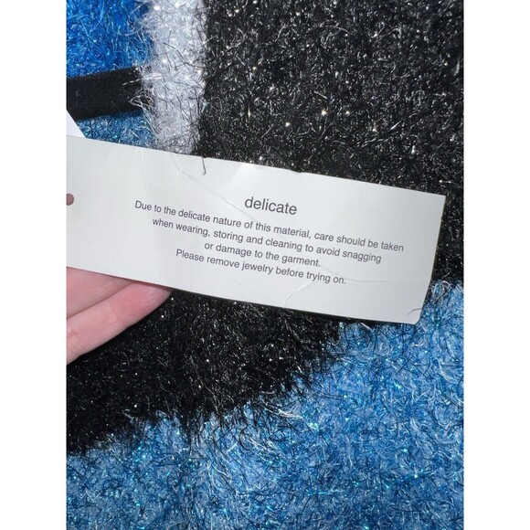 NEW YORK & COMPANY Sweater Womens Sz L Blue Shimmer eyelash colorblock Glam NEW - Picture 4 of 8
